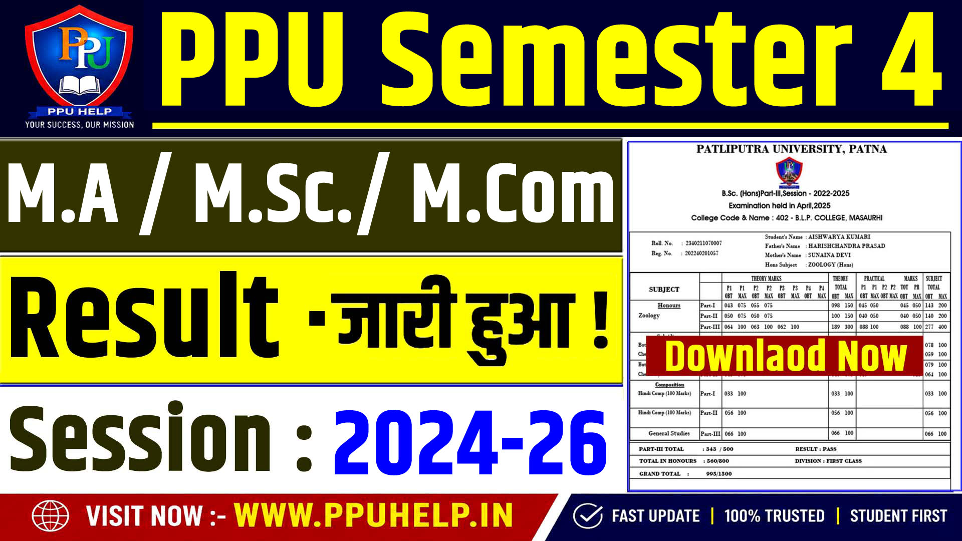PPU PG Semester 4 Result 2024-26